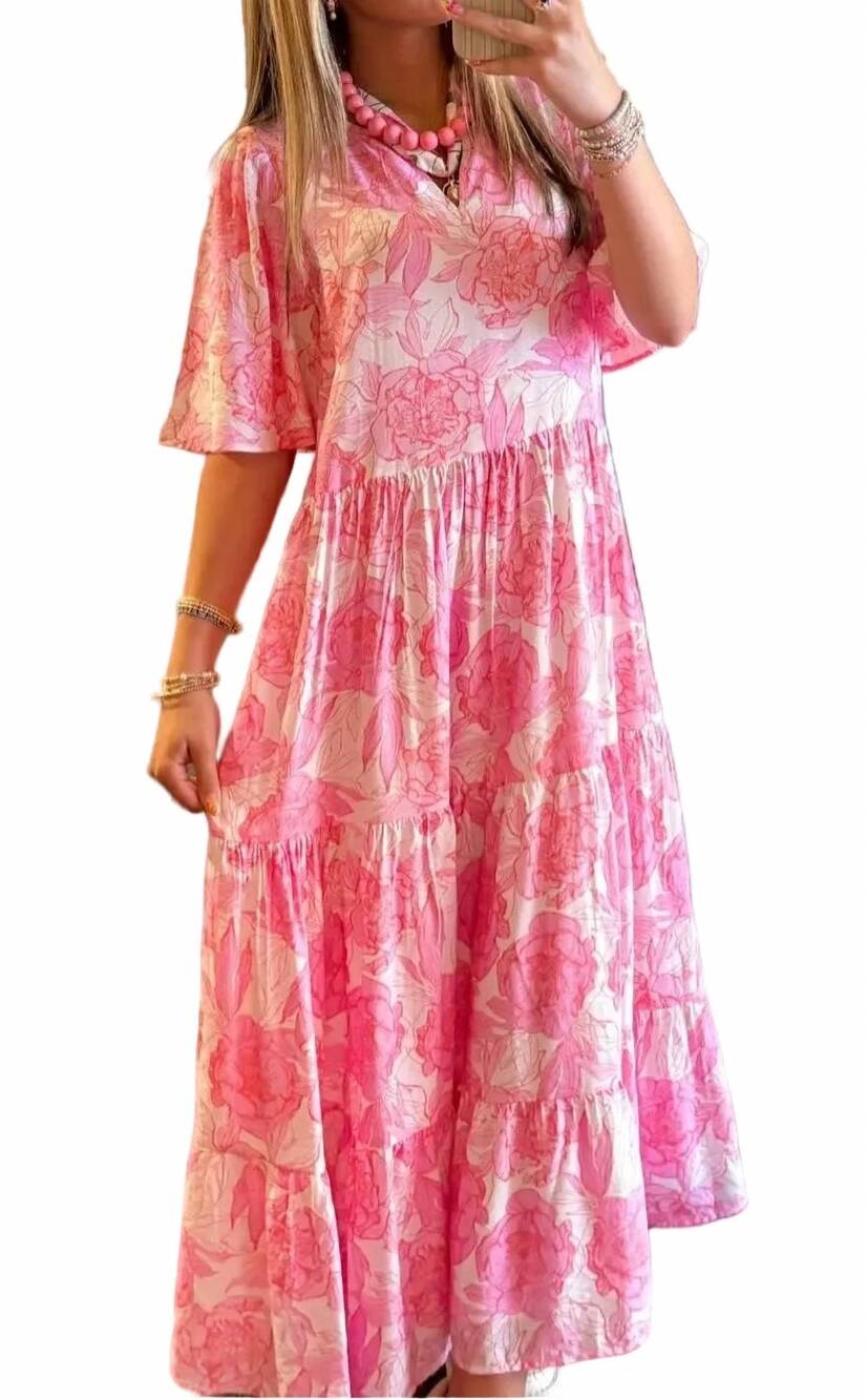 NEW AURORA women's midi v-neck dress in pink floral